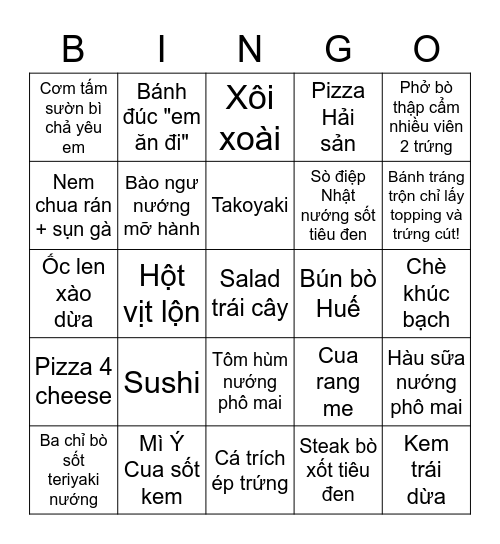 The Virtual Buffet Bingo - Huy's Bingo Card