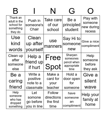 Random Acts of Kindness  Bingo Card