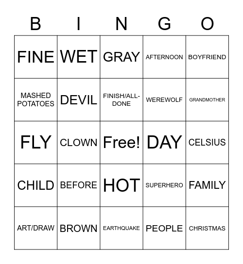 Untitled Bingo Card