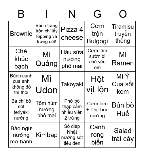 The Virtual Buffet Bingo - Như's Bingo Card