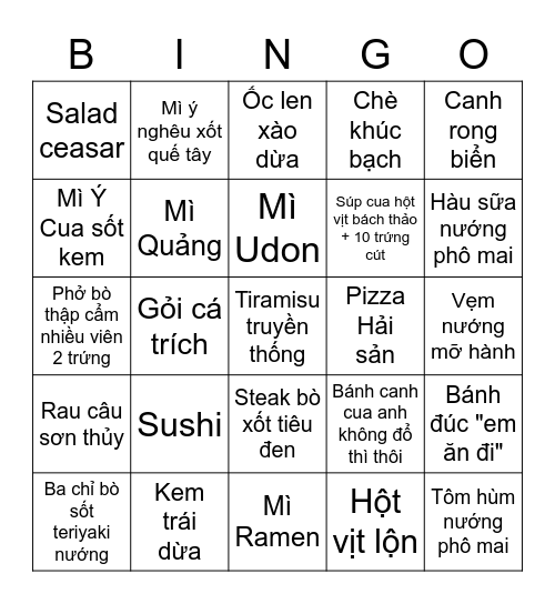 The Virtual Buffet Bingo - Bảo's Bingo Card