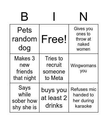 Sony Drunk Bingo Card