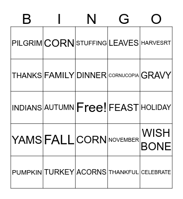 HAPPY THANKSGIVING! Bingo Card
