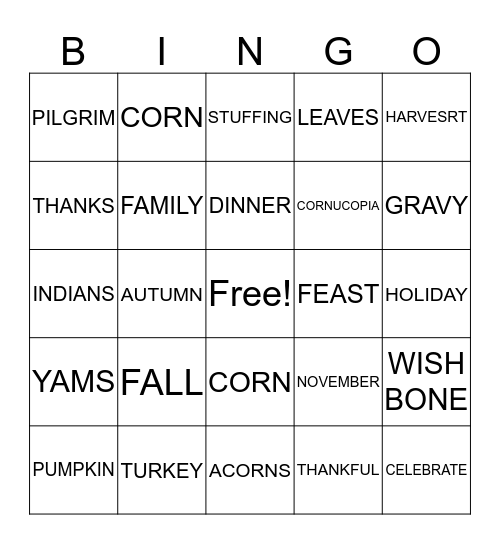 HAPPY THANKSGIVING! Bingo Card