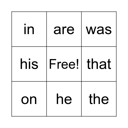 Word - O Bingo Card