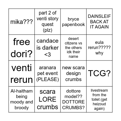 3.1 Genshin LVSTREAM Bingo Card