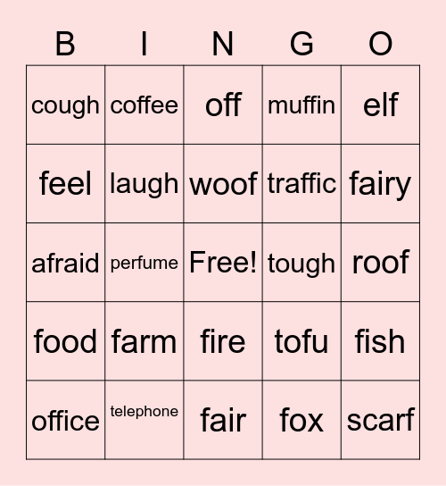 F Words Bingo Card