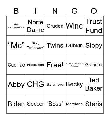 Eric Phrases Bingo Card