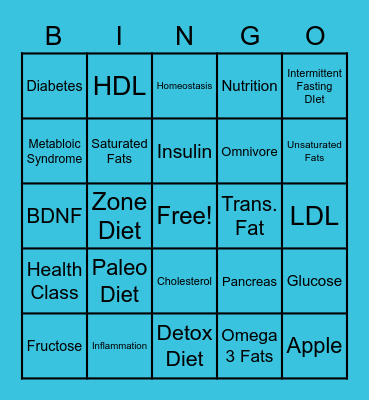 Nutrition Bingo Card