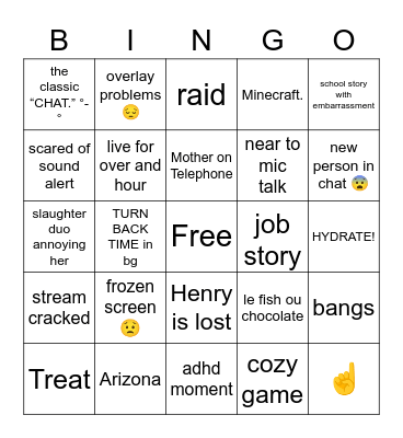 Nina Stream Bingo Card