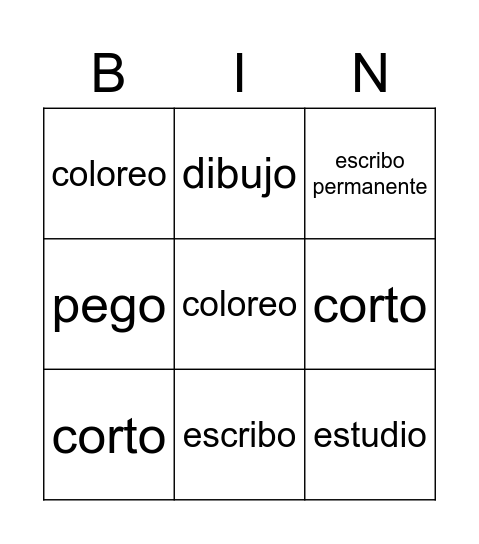 Verbos Material Bingo Card