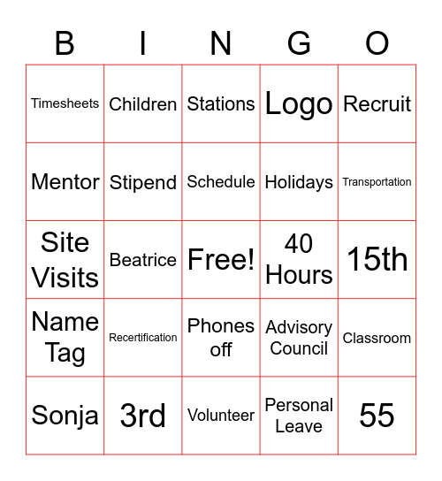 AmeriCorps Seniors/ Foster Grandparents Bingo Card