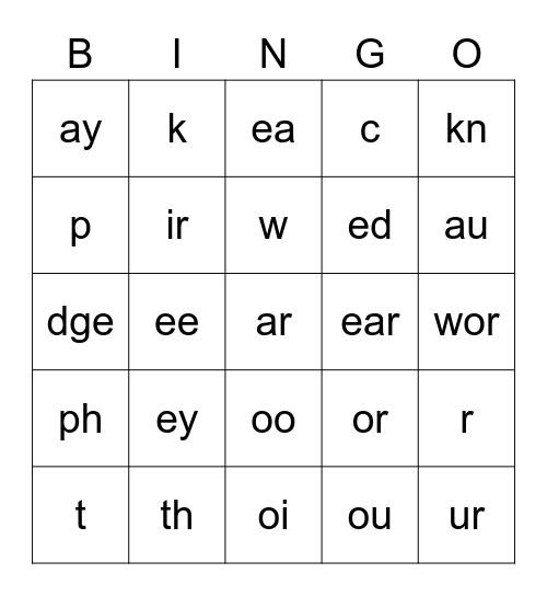 Phonograms Bingo Card