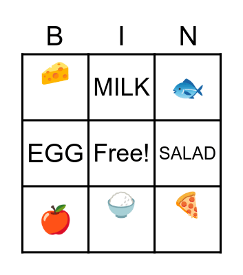 FOOD Bingo Card