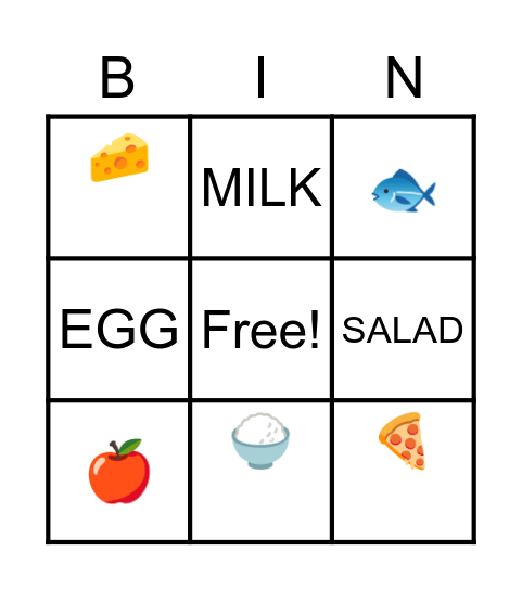 FOOD Bingo Card