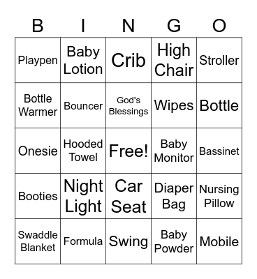 Baby Shower Bingo Card