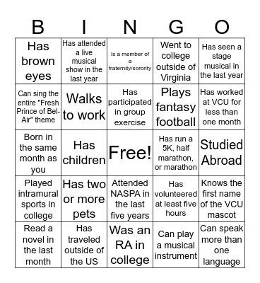 Student Affairs Staff Bingo  Bingo Card