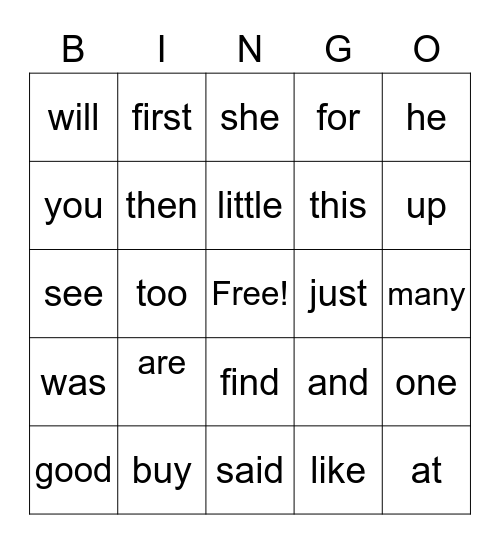 Sight Words Week 3 Bingo Card