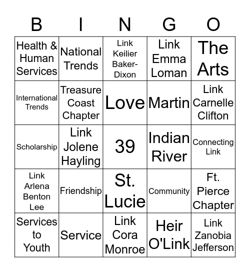 THE LINKS Incorporated  Bingo Card