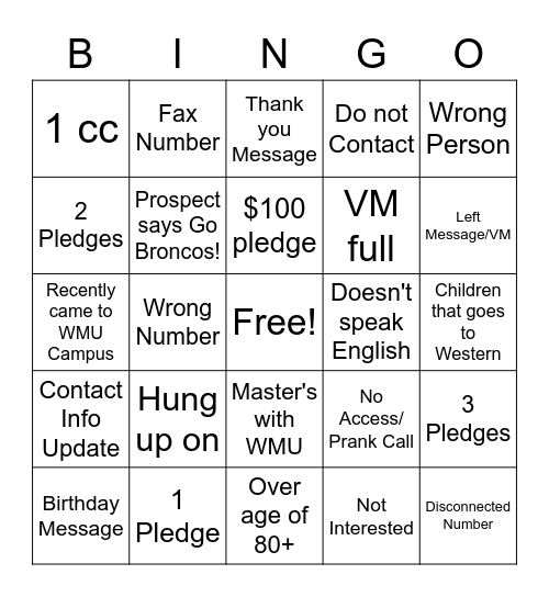 Friday Bingo Card