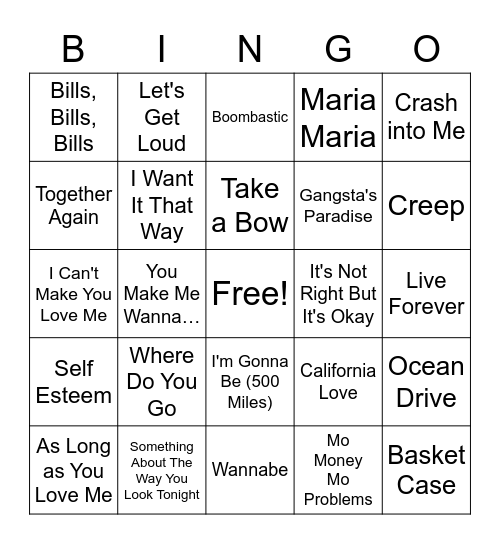 THROWBACKS MUSIC BINGO Card