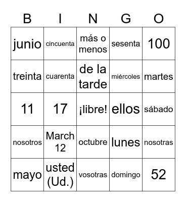 Unit 1B Review Bingo Card