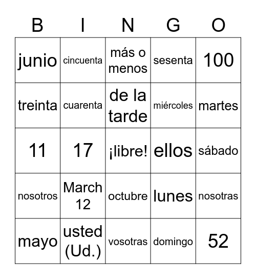 Unit 1B Review Bingo Card