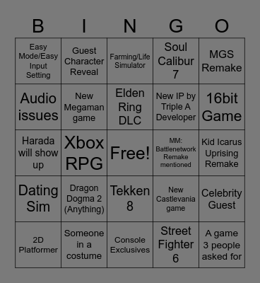 Tokyo Game Show Bingo Card