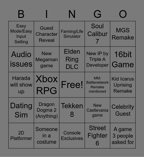 Tokyo Game Show Bingo Card