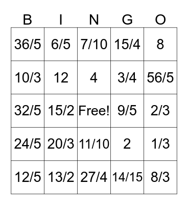 Multiplying Fractions by Whole Numbers Bingo Card