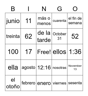 Unit 1B Review Bingo Card