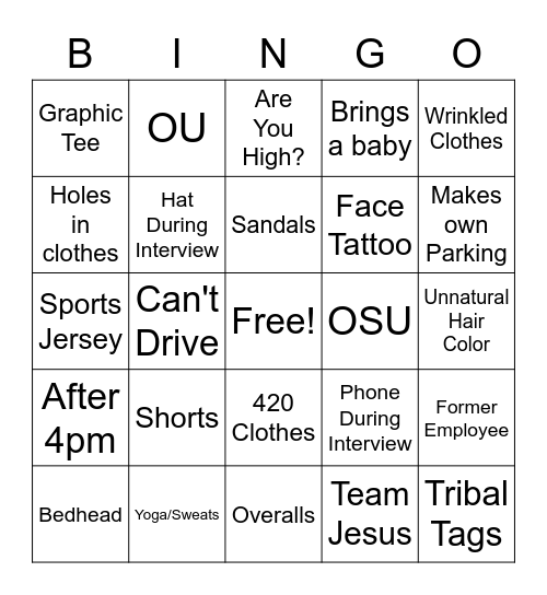 Untitled Bingo Card