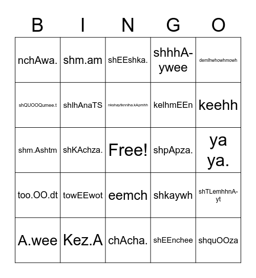 Family Bingo Card