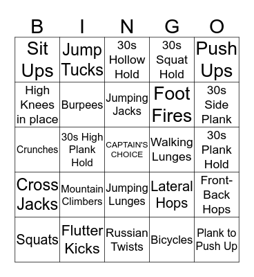 Fitness Bingo Card