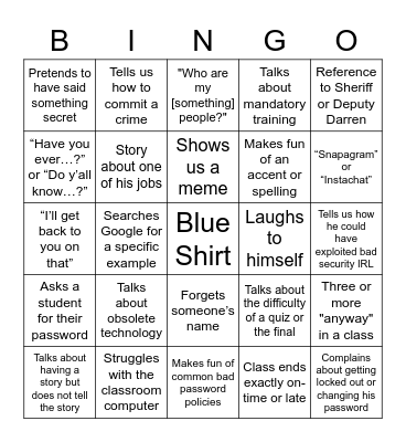 Darren Bingo Card
