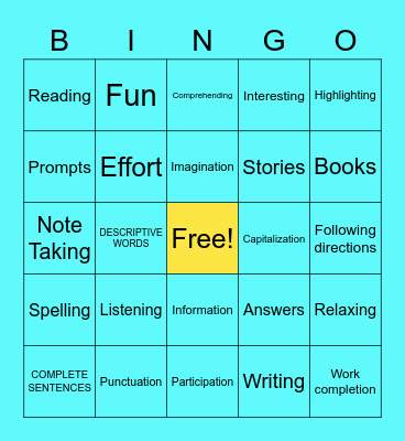 LA 9 VOCABULARY Bingo Card