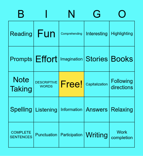 LA 9 VOCABULARY Bingo Card