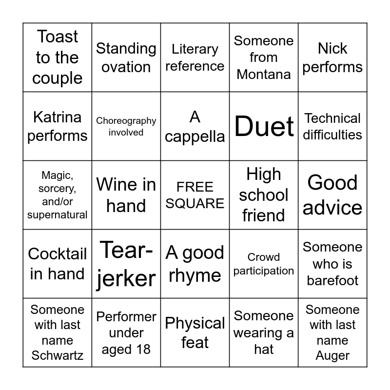 Katrina and Nick: Open Mic BINGO! Bingo Card