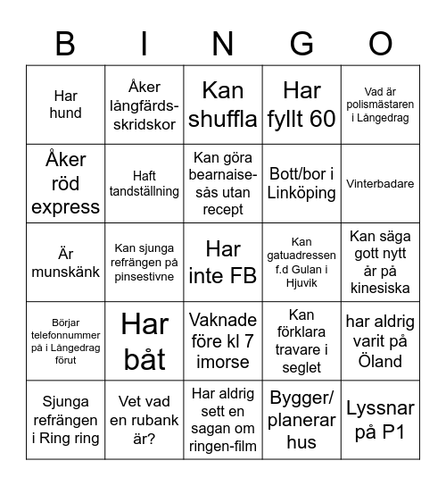 Mingel och dans på Fyrskeppsvägen Bingo Card