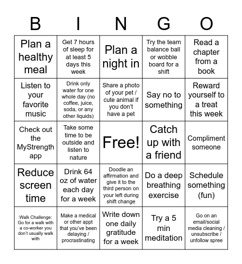 Wellness Bingo! Bingo Card