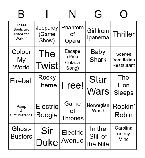 Music - Round 3 (Songs) Bingo Card