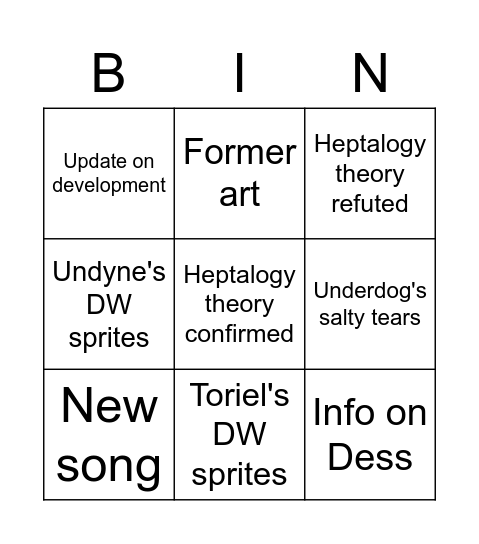 Deltarune post-Ch2 Bingo Card