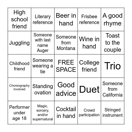 Katrina and Nick: Open Mic BINGO! Bingo Card