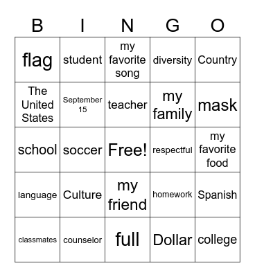 BINGO Practice in English Bingo Card