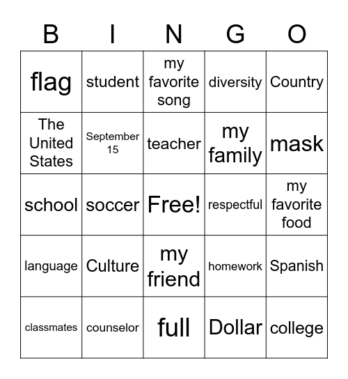 BINGO Practice in English Bingo Card