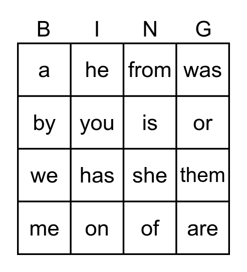 Trick Words Bingo! Bingo Card