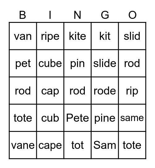 SHORT and LONG VOWEL SOUND Bingo Card