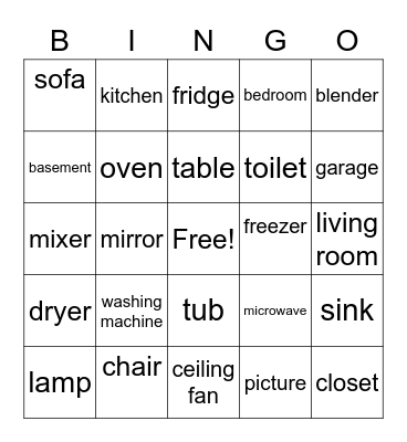 Home Sweet Home Bingo Card