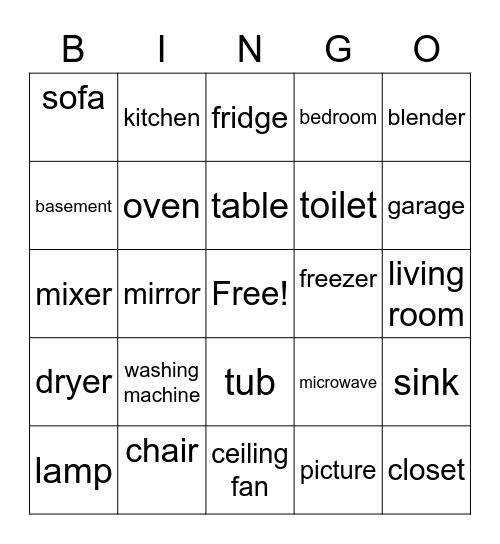 Home Sweet Home Bingo Card