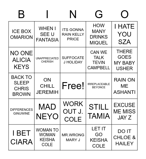 R & B BINGO Card